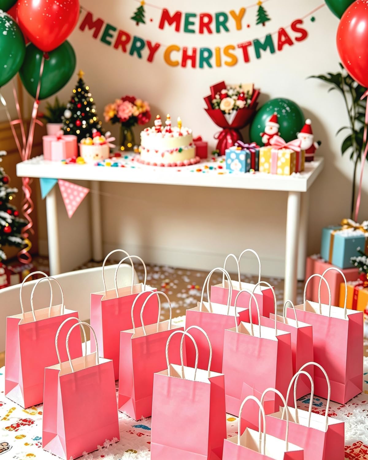 24PCS Mini Gift Bag with Handles Bulk 4.5"x2.5"x6" Gift Bags Pink Bags Multiple Uses
