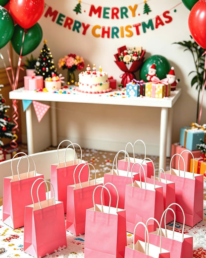24PCS Mini Gift Bag with Handles Bulk 4.5"x2.5"x6" Gift Bags Pink Bags Multiple Uses