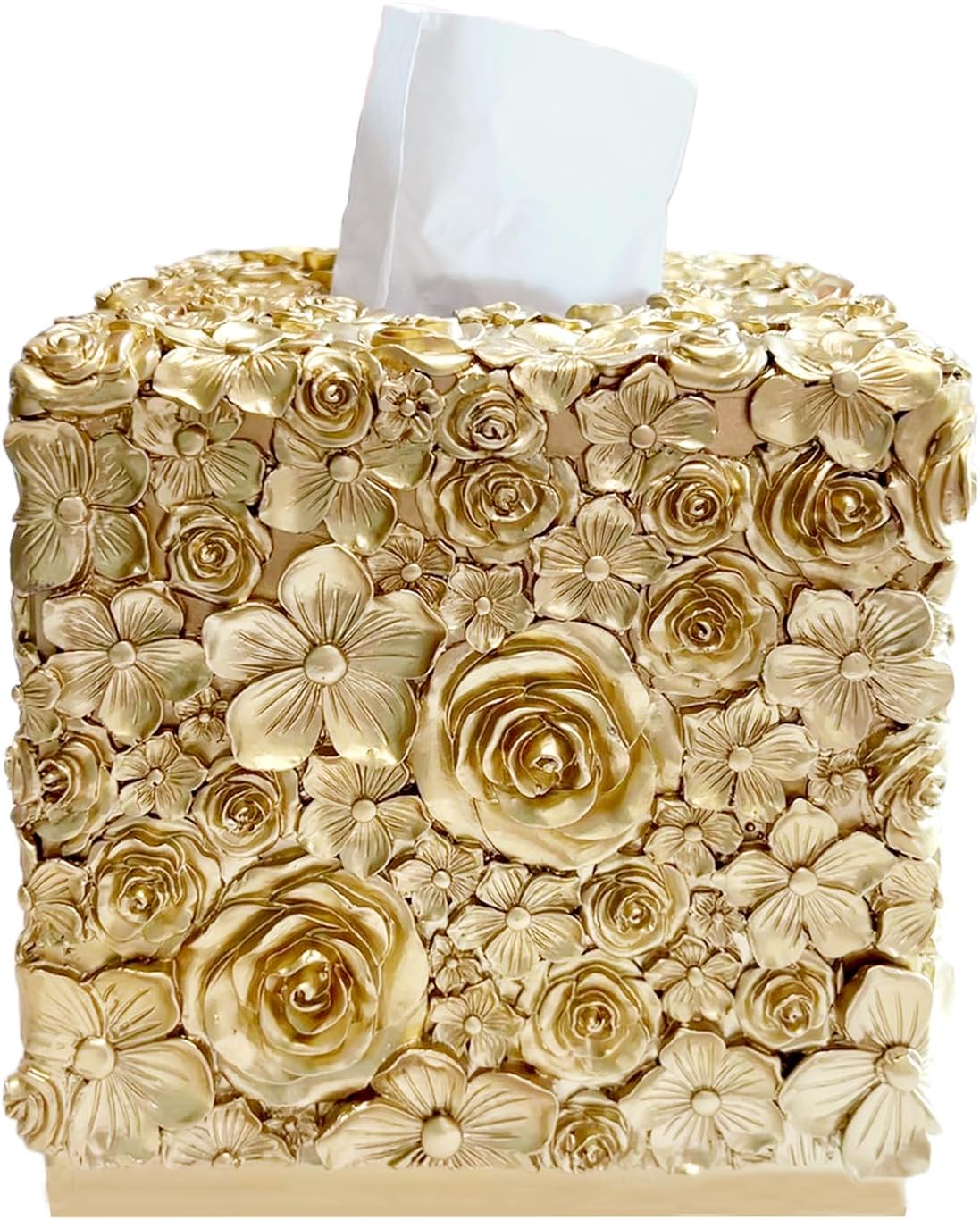 Square Tissue Box Cover Decorative Klenex Box Holder for Bathroom & Living Room with Handcrafted Texture (Rose Gold)