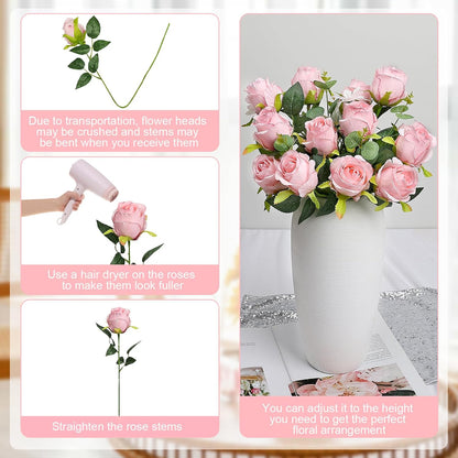 30 Pcs Artificial Roses with Long Stems - Pink