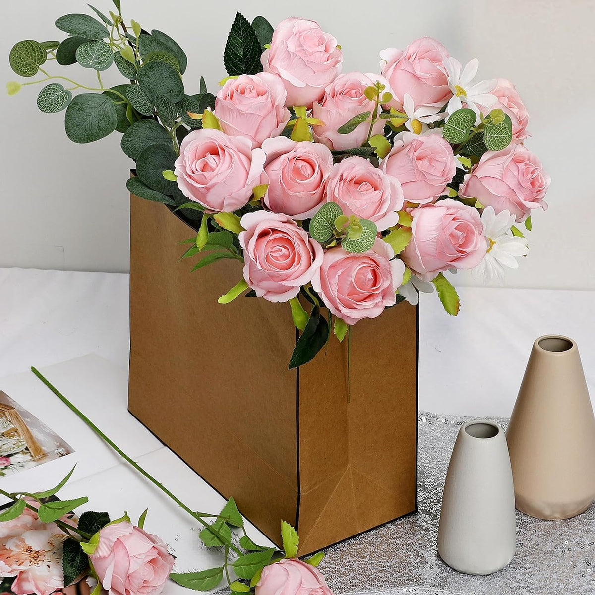 30 Pcs Artificial Roses with Long Stems - Pink