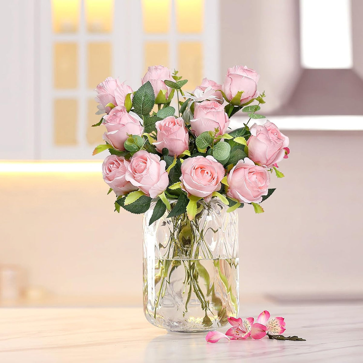 30 Pcs Artificial Roses with Long Stems - Pink