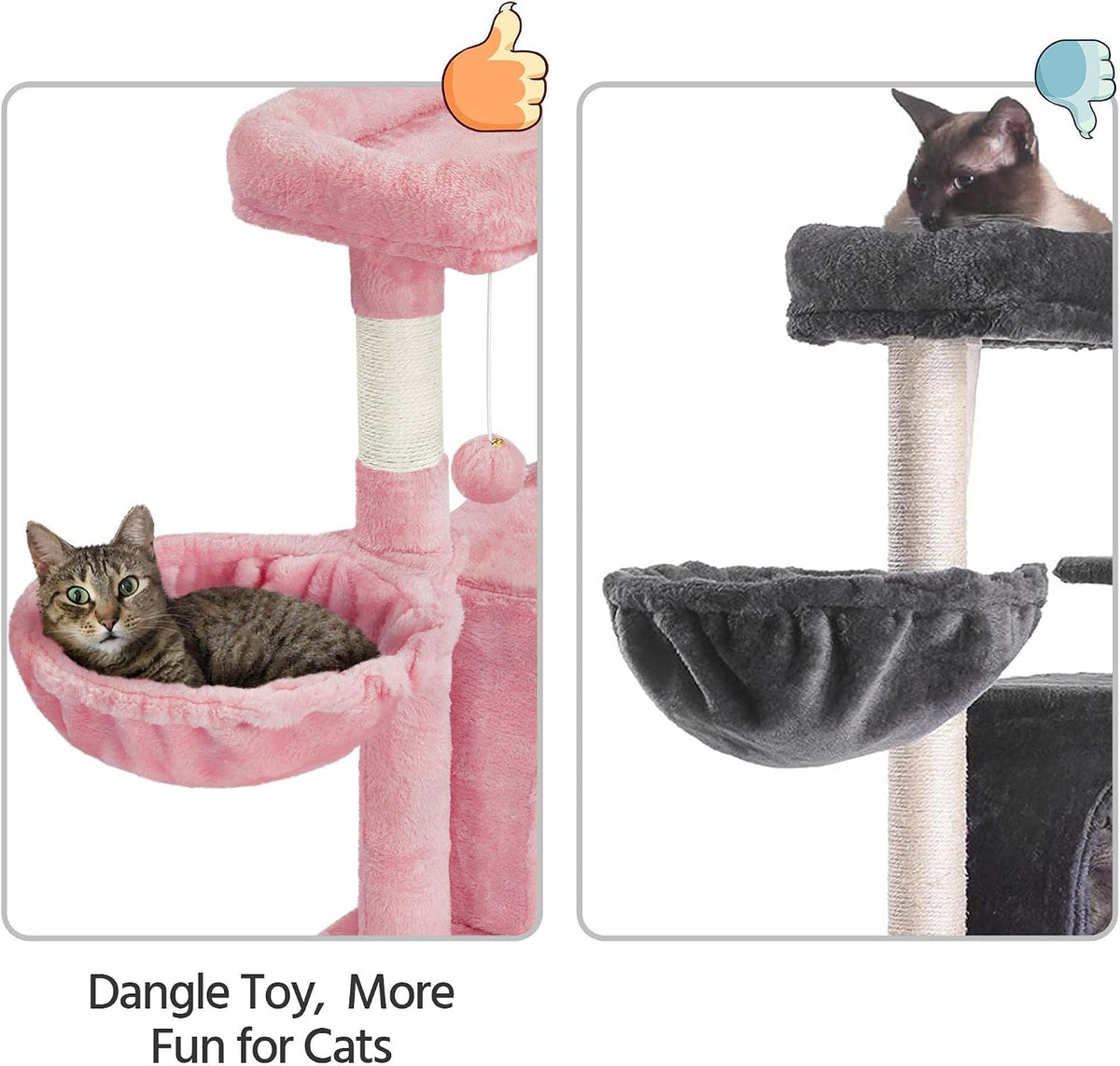 42in Cat Tree Tower for Indoor Cats, Cat Condo with Perch & Hammock, Activity Center, Multi-Level Cat Furniture with Scratching Posts, Cat House, Pink