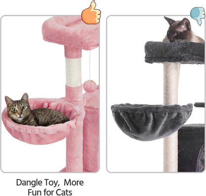 42in Cat Tree Tower for Indoor Cats, Cat Condo with Perch & Hammock, Activity Center, Multi-Level Cat Furniture with Scratching Posts, Cat House, Pink