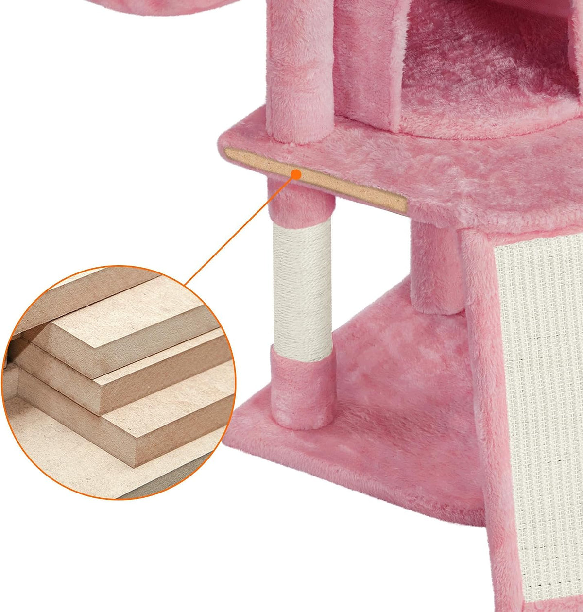 42in Cat Tree Tower for Indoor Cats, Cat Condo with Perch & Hammock, Activity Center, Multi-Level Cat Furniture with Scratching Posts, Cat House, Pink
