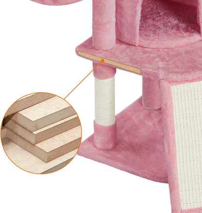 42in Cat Tree Tower for Indoor Cats, Cat Condo with Perch & Hammock, Activity Center, Multi-Level Cat Furniture with Scratching Posts, Cat House, Pink