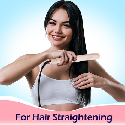 Pro Twist Flat Iron Hair Straightener, 2 in 1 Straightener and Curling Iron for Women, Round Pink Dual Voltage Hair Straightener with Silicone Heat Resistant Mat, 30s Fast Heating, LCD Display