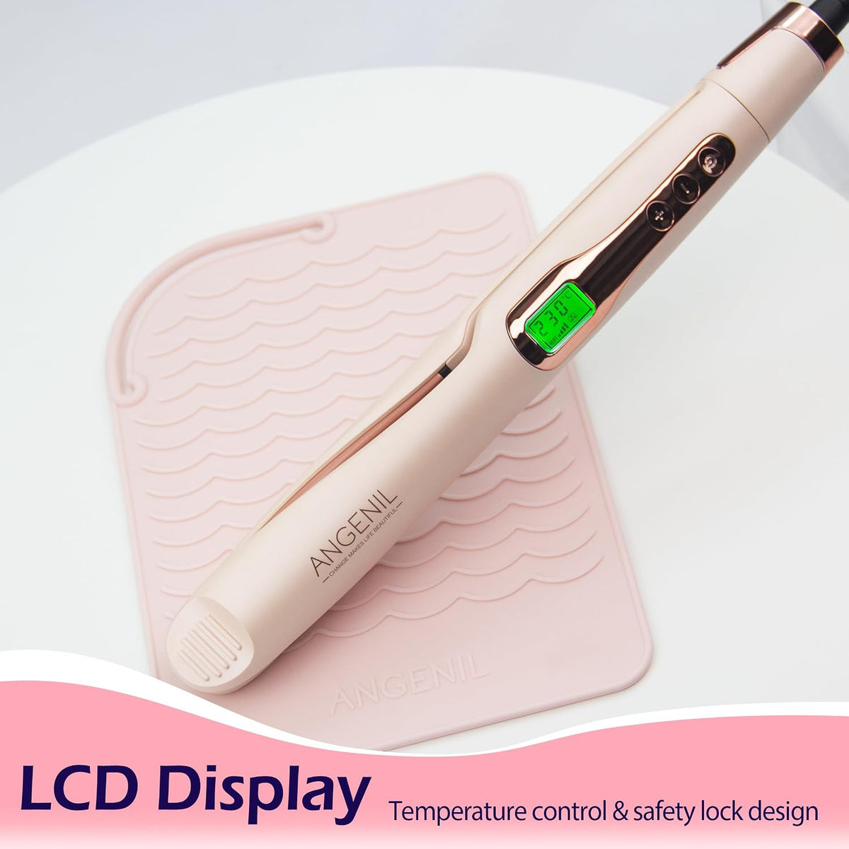 Pro Twist Flat Iron Hair Straightener, 2 in 1 Straightener and Curling Iron for Women, Round Pink Dual Voltage Hair Straightener with Silicone Heat Resistant Mat, 30s Fast Heating, LCD Display