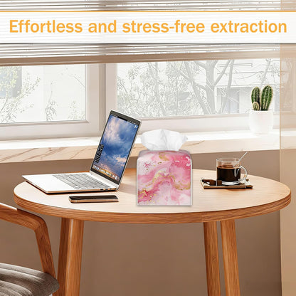 Blue Pink Gold Liquid Marble 2 Pcs Tissue Box Holder Square Tissue Box Cover Facial Cube Napkin Organizer Dispenser for Bedroom Office Bathroom Decor