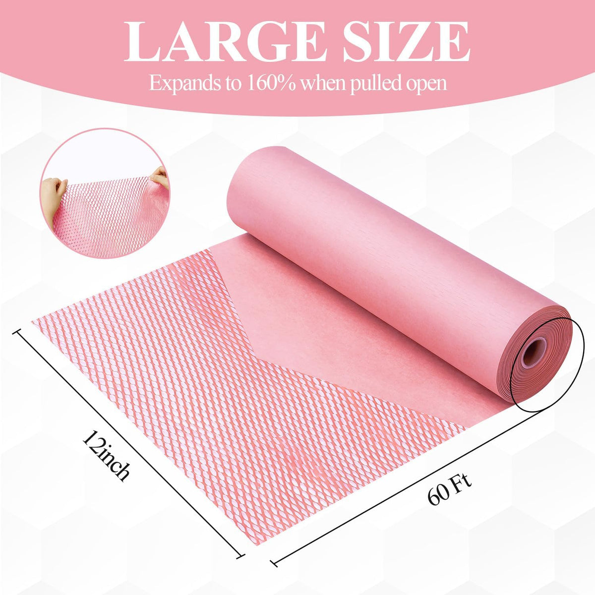 Honeycomb Packing Paper, 12" x 200' Packing Paper Substitute Alternative for Bubble Cushioning Wrap for Moving Shipping Packaging, Recyclable Moving Supplies Bubble Packing Wrap Roll-Pink