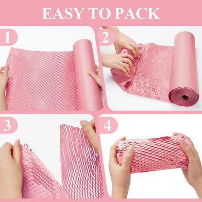 Honeycomb Packing Paper, 12" x 200' Packing Paper Substitute Alternative for Bubble Cushioning Wrap for Moving Shipping Packaging, Recyclable Moving Supplies Bubble Packing Wrap Roll-Pink