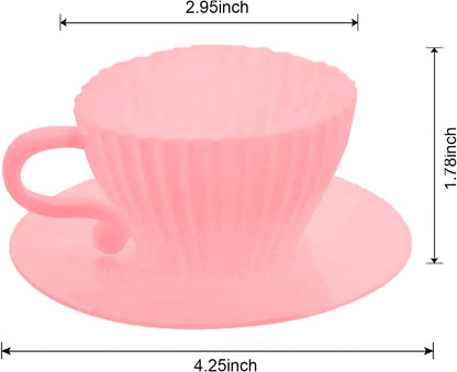 Silicone Cupcake Liners, 16 Pcs Silicone Muffin Cups for Baking, Reusable Muffin Liners, Teacup Cupcake Baking Cups, 8 Cups & 8 Saucers, Pink