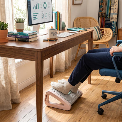 Ergonomic Foot Rest Under Desk, 6 Height Adjustable Footstool with Massage Roller – Office Chair Footrest for Home, Pink