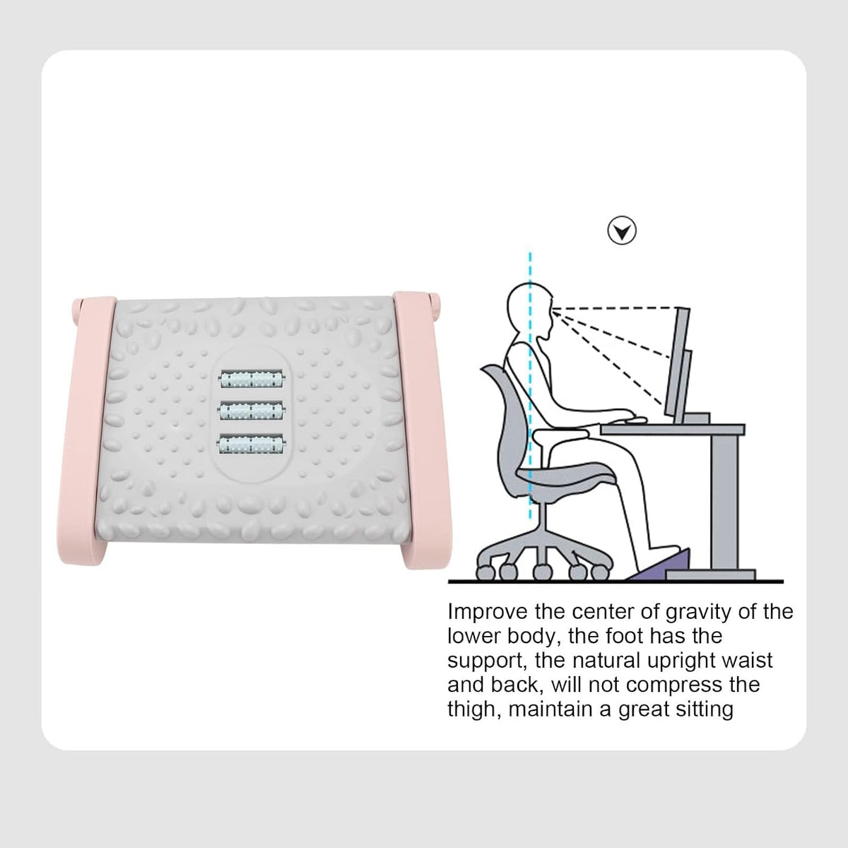 Ergonomic Foot Rest Under Desk, 6 Height Adjustable Footstool with Massage Roller – Office Chair Footrest for Home, Pink