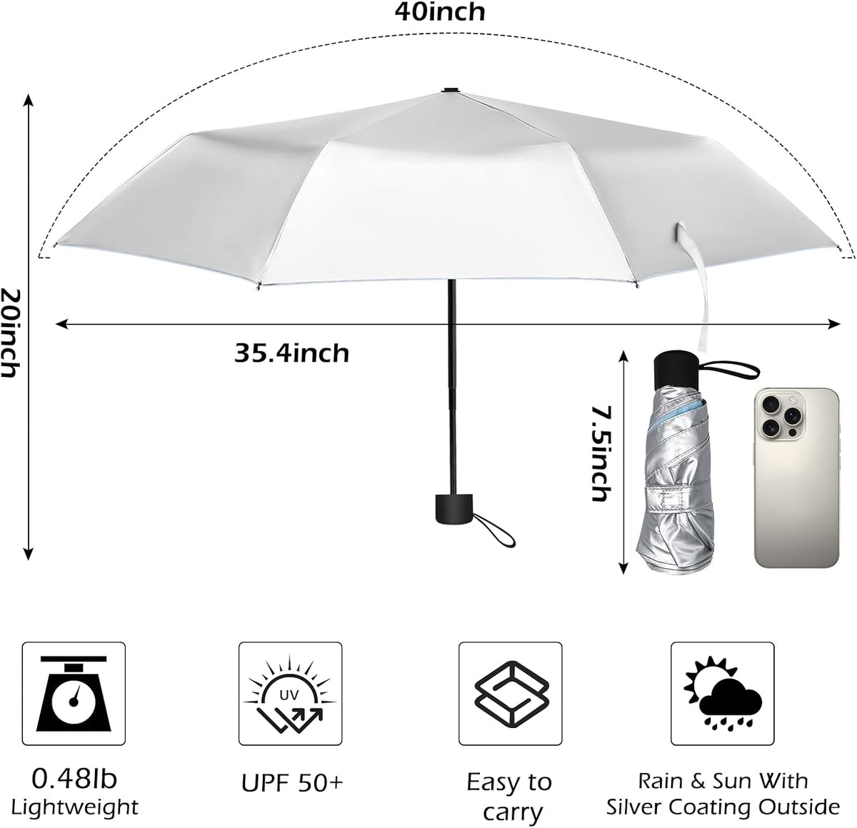40/42/46/50inch UPF 50+ Sun Umbrella UV Protection UV Umbrellas