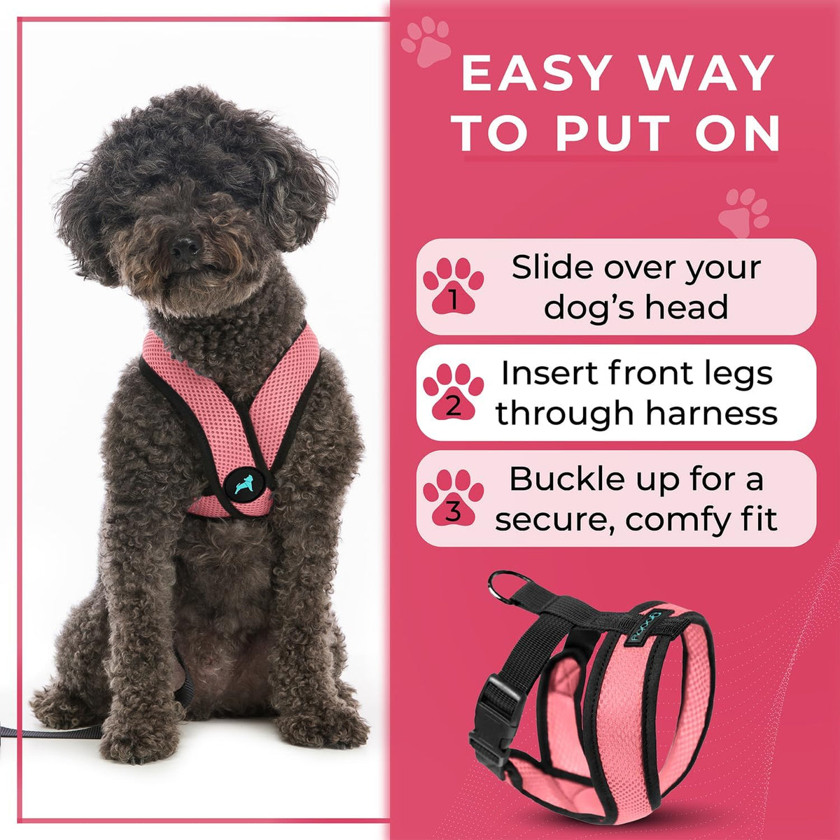 Comfort X Head-in Dog Harness, Choke-Free, Pink, Medium