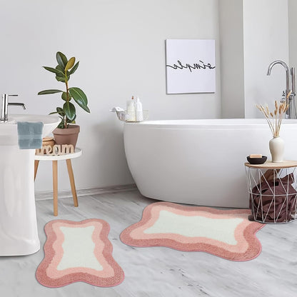 Pink Bathroom Rugs Non Slip 20X31 inch, Ultra Soft Absorbent Irregular Shape Bath Rug, Microfiber Washable Non-Slip Bathmat Boho Decor for Bedroom Bathroom Floor Tub Shower