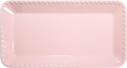 Paris Hilton Rectangle Ceramic Stoneware Serving Platter Tray, Embossed Hearts, Microwave Safe, 15x8-Inch, Pink