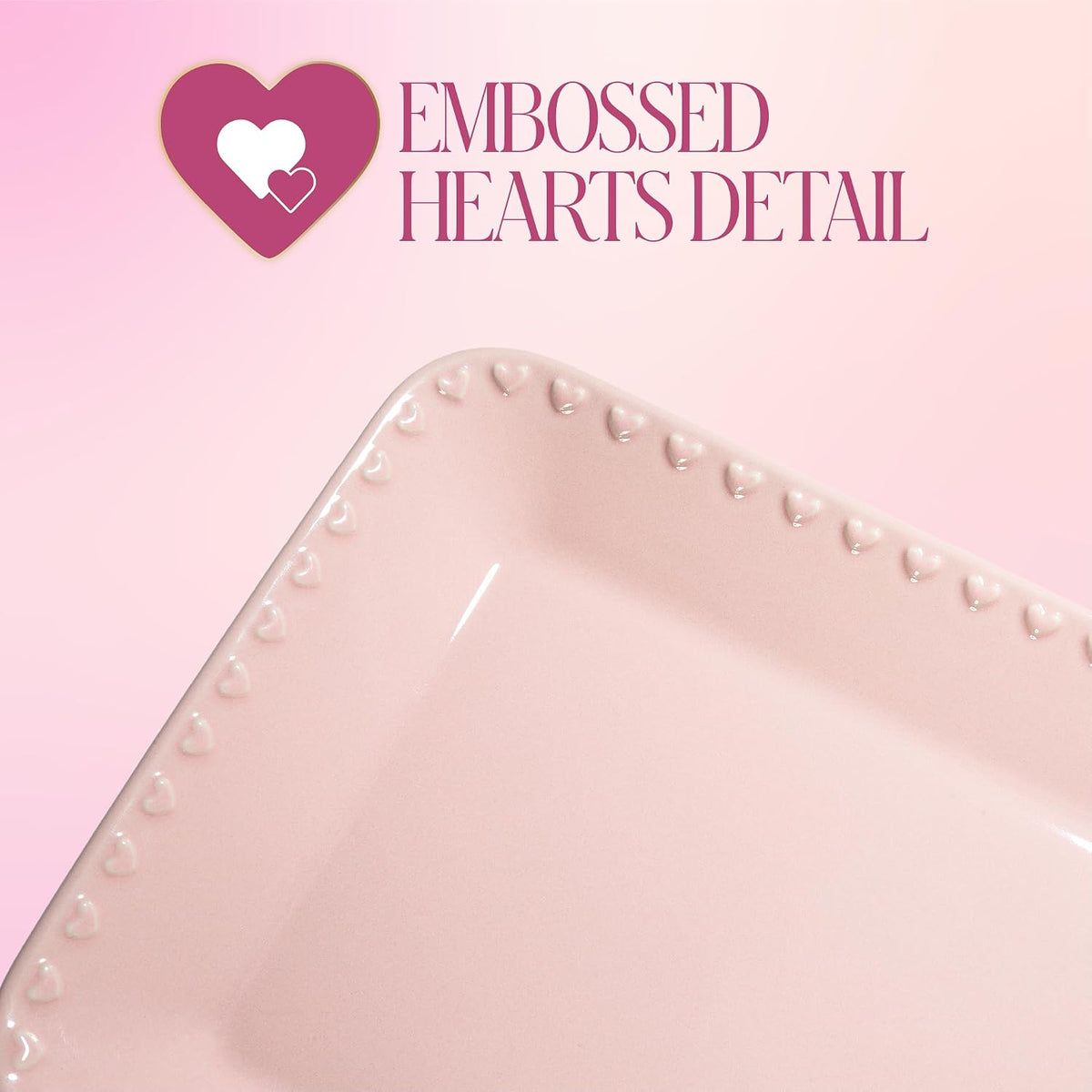 Paris Hilton Rectangle Ceramic Stoneware Serving Platter Tray, Embossed Hearts, Microwave Safe, 15x8-Inch, Pink