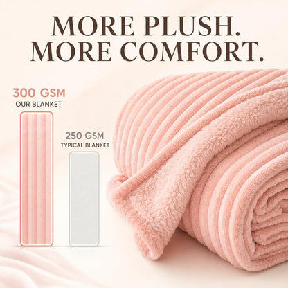 Fleece Throw Blanket, Soft Striped Blanket for Sofa Bed,Pink Full