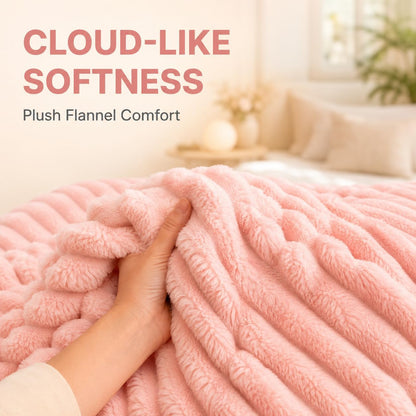 Fleece Throw Blanket, Soft Striped Blanket for Sofa Bed,Pink Full