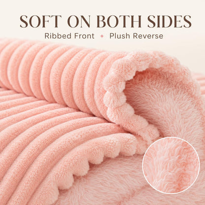 Fleece Throw Blanket, Soft Striped Blanket for Sofa Bed,Pink Full