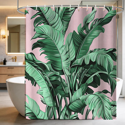 Tropical Shower Curtain, Botanical Shower Curtains for Bathroom Clearance, Pink Bathroom Curtain Set, Palm Tree Decorative Bath Curtains, Waterproof, with Hooks, Machine Washable 72x72 in