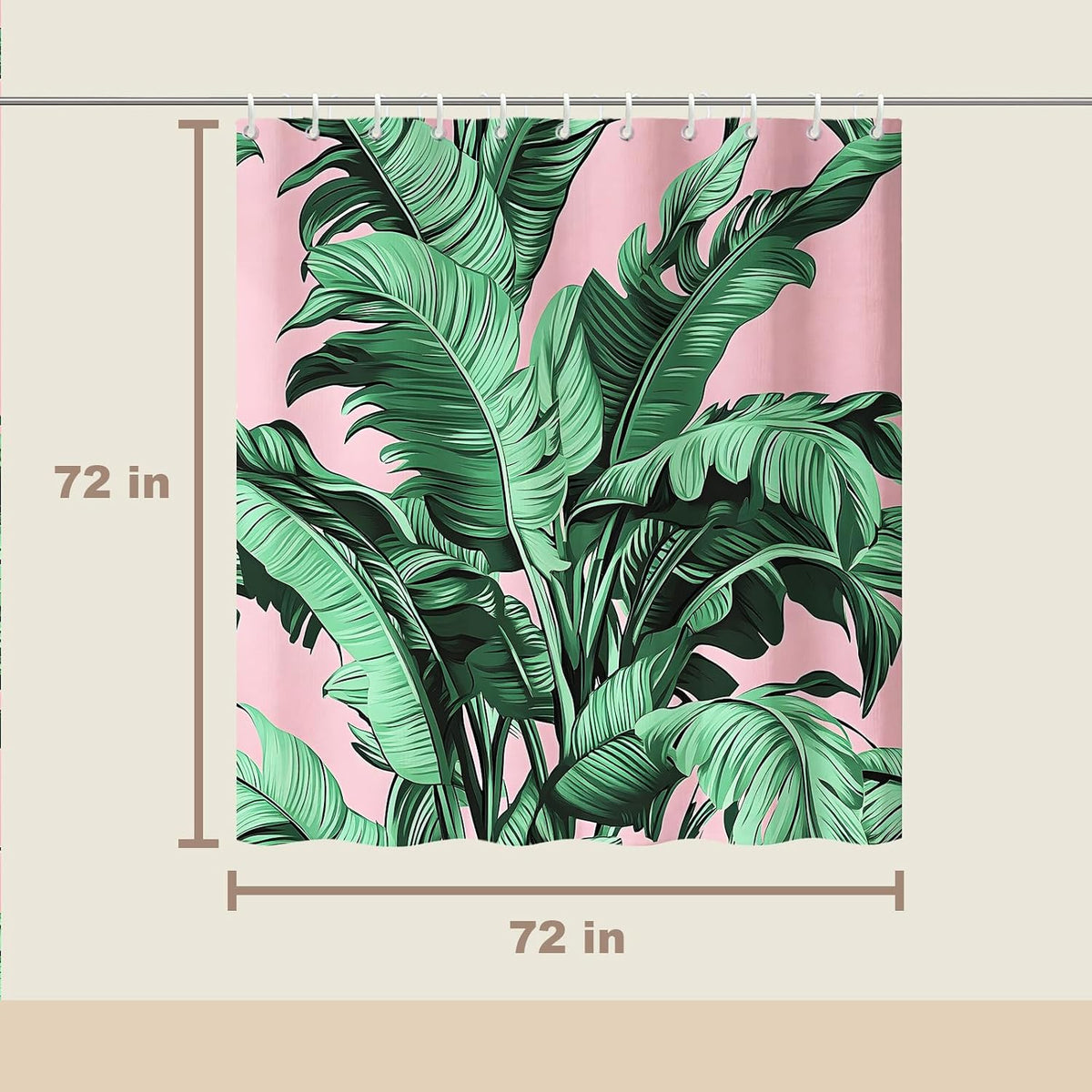 Tropical Shower Curtain, Botanical Shower Curtains for Bathroom Clearance, Pink Bathroom Curtain Set, Palm Tree Decorative Bath Curtains, Waterproof, with Hooks, Machine Washable 72x72 in