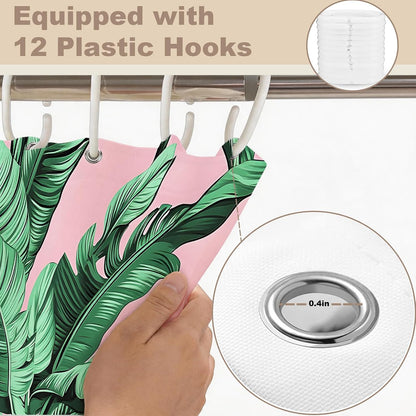 Tropical Shower Curtain, Botanical Shower Curtains for Bathroom Clearance, Pink Bathroom Curtain Set, Palm Tree Decorative Bath Curtains, Waterproof, with Hooks, Machine Washable 72x72 in
