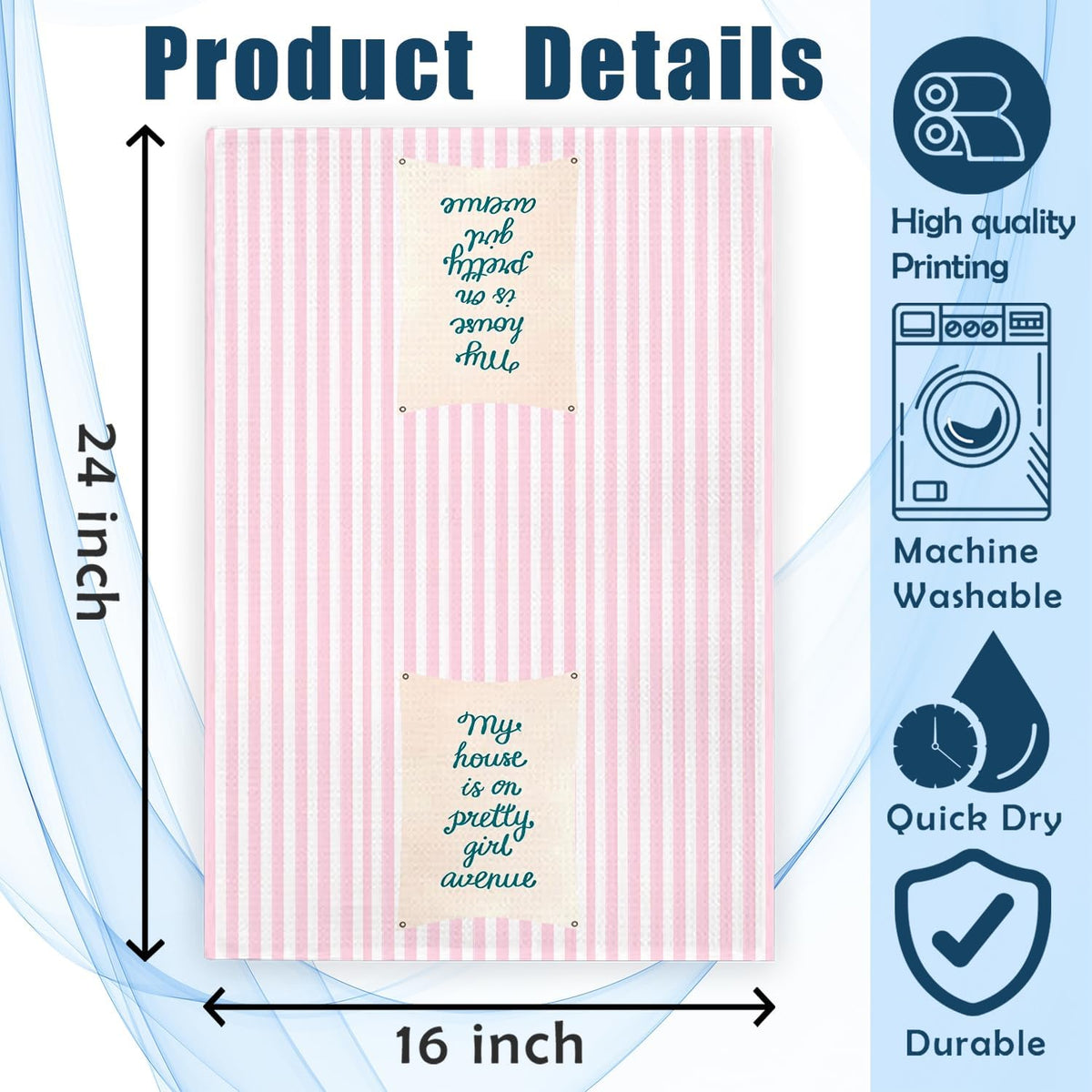 Pink Striped Decorative Hand Tea Dish Towel for Bathroom Kitchen, Girly Kitchen Bathroom Accessories Decor Towels,16x24 inch