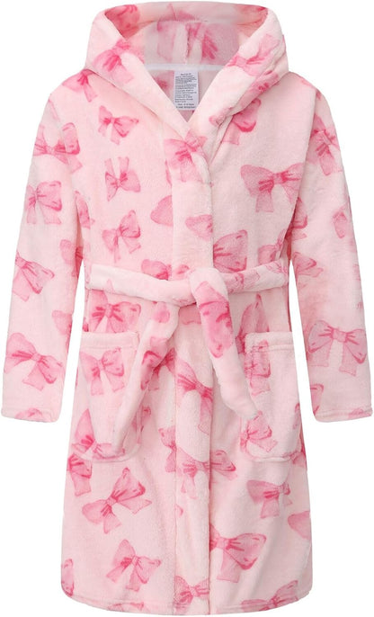 Girls Fleece Robe Boys Hooded Bathrobe Soft Flannel Robe For Kids
