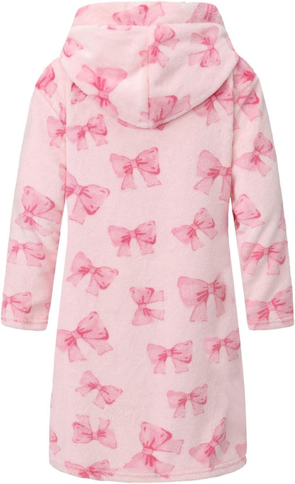 Girls Fleece Robe Boys Hooded Bathrobe Soft Flannel Robe For Kids