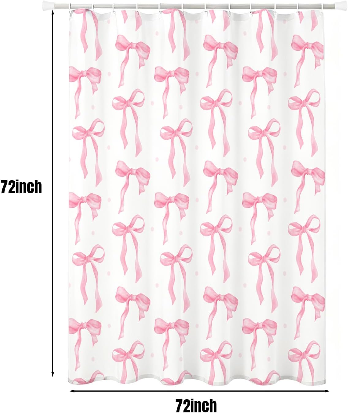 Cute Shower Curtain, Bow Pattern Waterproof Fabric Shower Curtain for Bathroom Decor, Aesthetic Modern Shower Curtains Sets with Hooks for Women Girls 72x72 Inches (Pink)