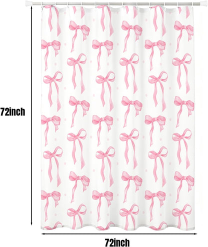 Cute Shower Curtain, Bow Pattern Waterproof Fabric Shower Curtain for Bathroom Decor, Aesthetic Modern Shower Curtains Sets with Hooks for Women Girls 72x72 Inches (Pink)