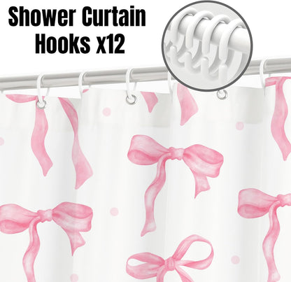 Cute Shower Curtain, Bow Pattern Waterproof Fabric Shower Curtain for Bathroom Decor, Aesthetic Modern Shower Curtains Sets with Hooks for Women Girls 72x72 Inches (Pink)