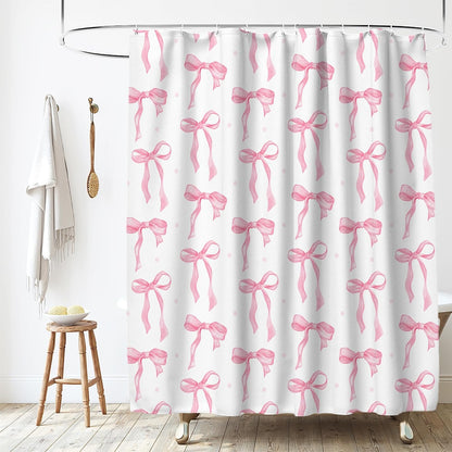 Cute Shower Curtain, Bow Pattern Waterproof Fabric Shower Curtain for Bathroom Decor, Aesthetic Modern Shower Curtains Sets with Hooks for Women Girls 72x72 Inches (Pink)