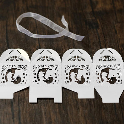 Katutude 50 Pcs Empty Candy Boxes Small Favor Boxes with Ribbons Hollow Flowers Birthday Party Favor Gift Box Paper Baptism Party Favor Box Chocolate Candy Gift Boxes