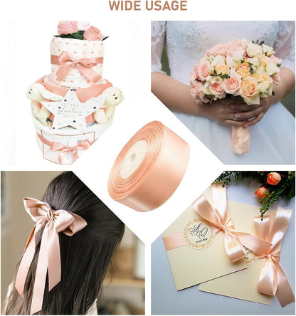 Light Peach Satin Ribbon 1 inch Double Faced 25 Yards Satin Solid Roll for Gift Wrapping Hair Bows Wedding Halloween Christmas Party Decoration Balloons Wreath Craft Sewing Invitation Cards Bouquets