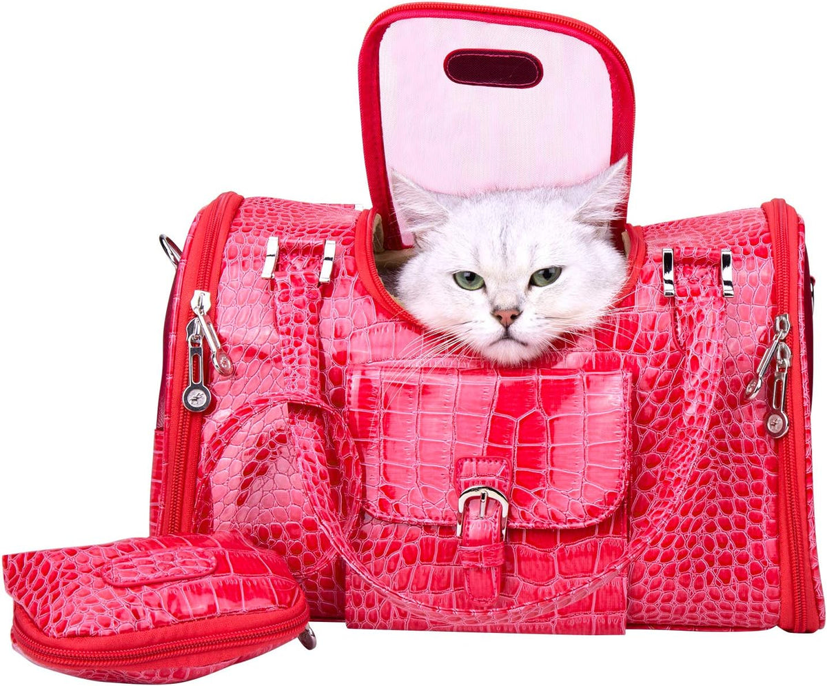 PU Leather Dog Handbag Dog Purse Cat Tote Bag Pet Cat Dog Hiking Bag Travel Bag.fits Under 3 pounds(S, Pink)
