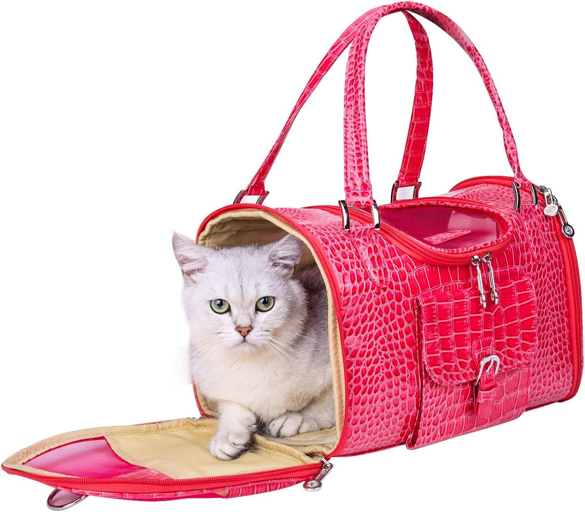 PU Leather Dog Handbag Dog Purse Cat Tote Bag Pet Cat Dog Hiking Bag Travel Bag.fits Under 3 pounds(S, Pink)