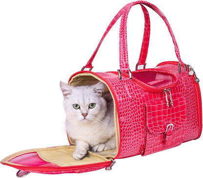 PU Leather Dog Handbag Dog Purse Cat Tote Bag Pet Cat Dog Hiking Bag Travel Bag.fits Under 3 pounds(S, Pink)