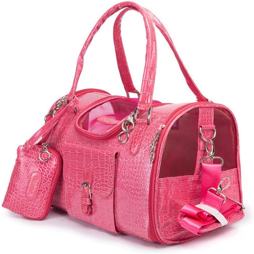 PU Leather Dog Handbag Dog Purse Cat Tote Bag Pet Cat Dog Hiking Bag Travel Bag.fits Under 3 pounds(S, Pink)