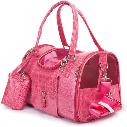 PU Leather Dog Handbag Dog Purse Cat Tote Bag Pet Cat Dog Hiking Bag Travel Bag.fits Under 3 pounds(S, Pink)
