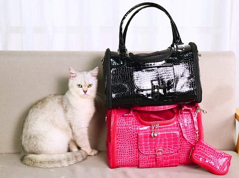 PU Leather Dog Handbag Dog Purse Cat Tote Bag Pet Cat Dog Hiking Bag Travel Bag.fits Under 3 pounds(S, Pink)