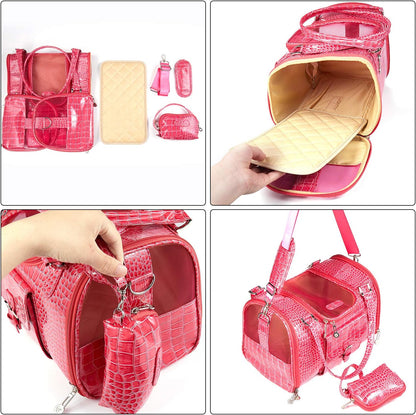 PU Leather Dog Handbag Dog Purse Cat Tote Bag Pet Cat Dog Hiking Bag Travel Bag.fits Under 3 pounds(S, Pink)