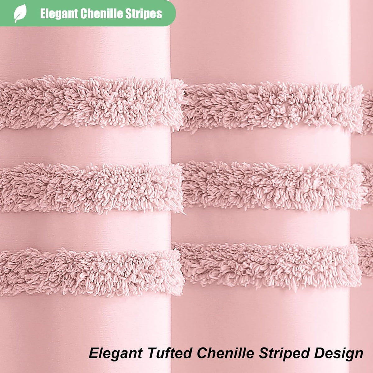 Farmhouse Shower Curtain Chenille Striped Fabric 72"x72" Pink