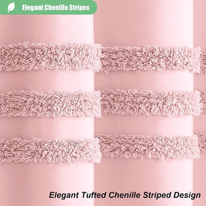 Farmhouse Shower Curtain Chenille Striped Fabric 72"x72" Pink