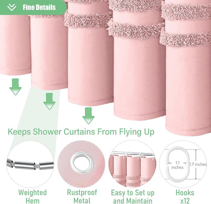 Farmhouse Shower Curtain Chenille Striped Fabric 72"x72" Pink