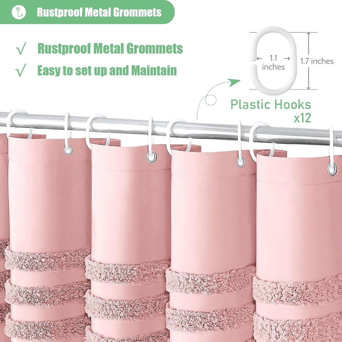 Farmhouse Shower Curtain Chenille Striped Fabric 72"x72" Pink