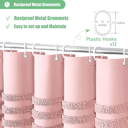 Farmhouse Shower Curtain Chenille Striped Fabric 72"x72" Pink